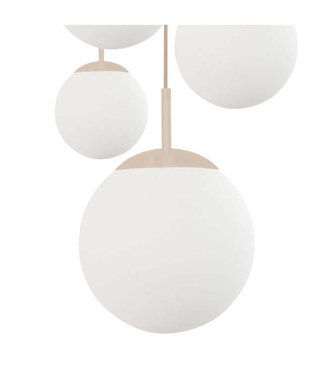 Vide Hanglamp bollique rond plaat 41cm creme 5 glazen bollen  wit