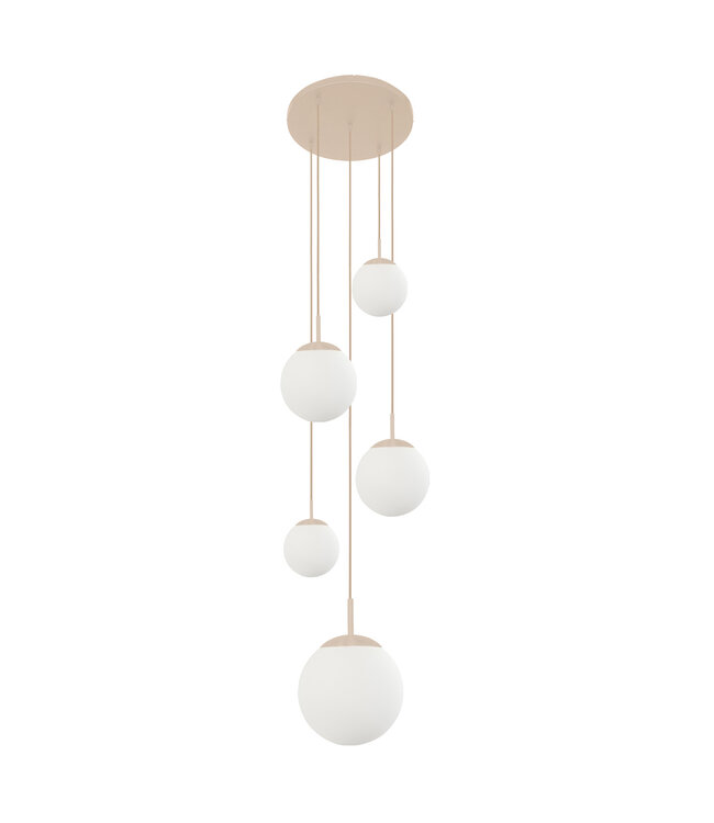 Vide Hanglamp bollique rond plaat 41cm creme 5 glazen bollen  wit