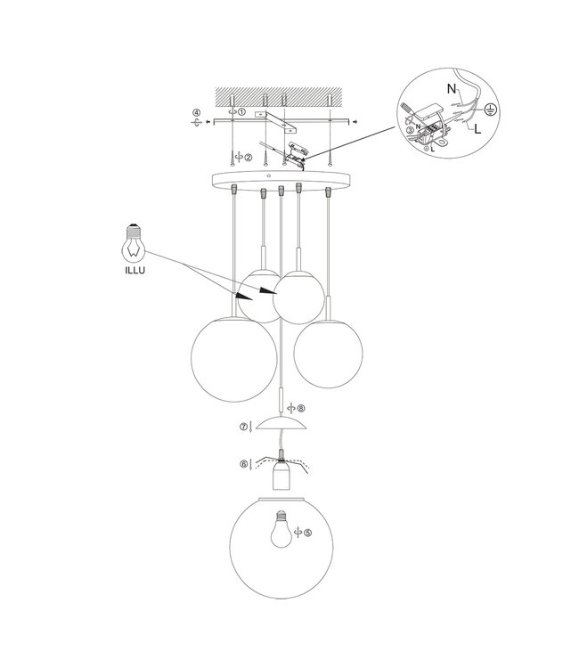 Vide Hanglamp bollique rond plaat 41cm cacao 5 glazen bollen amber