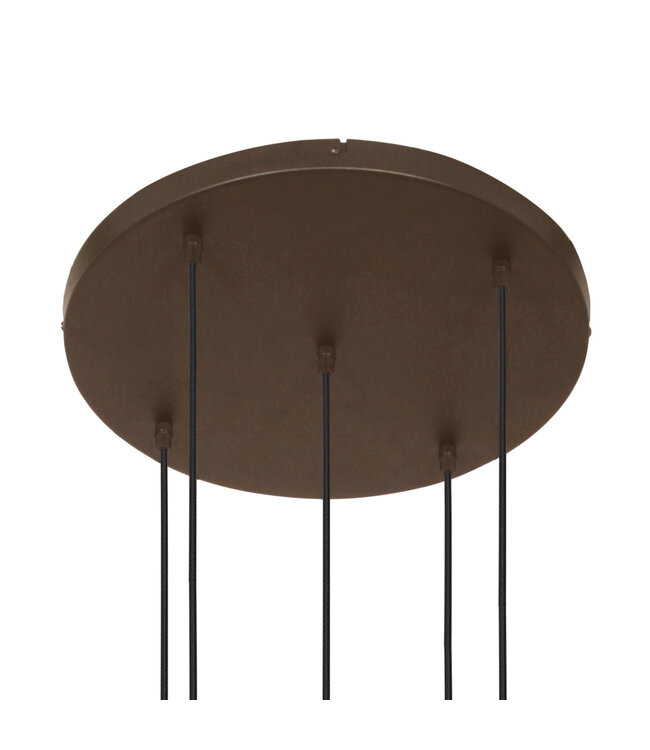 Vide Hanglamp bollique rond plaat 41cm cacao 5 glazen bollen amber