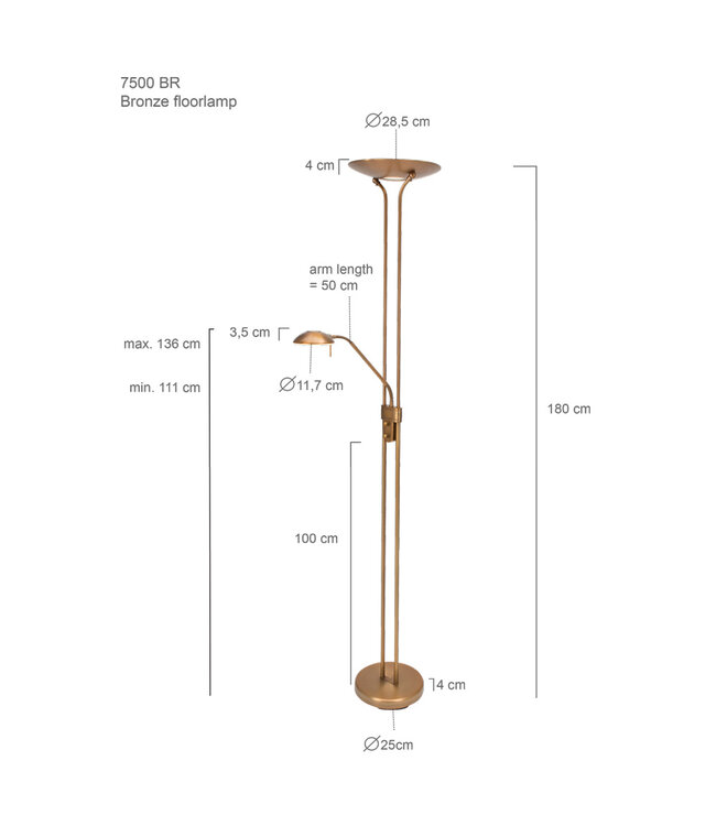 Vloerlamp biron brons 2lichts