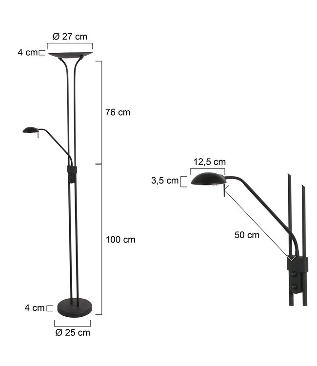 Vloerlamp biron zwart 2lichts