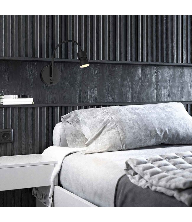 Wandlamp Upround zwart met usb poort