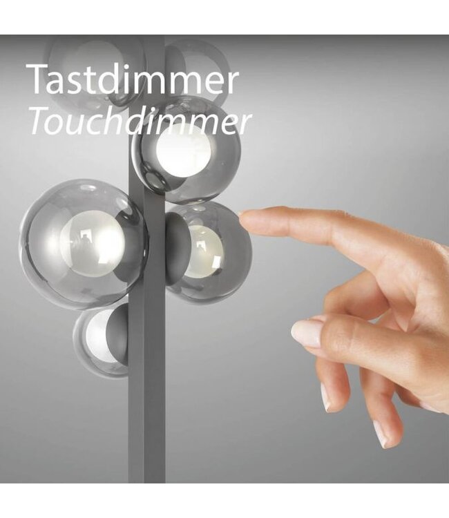 Vloerlamp platinum grey met  bollen dimbaar