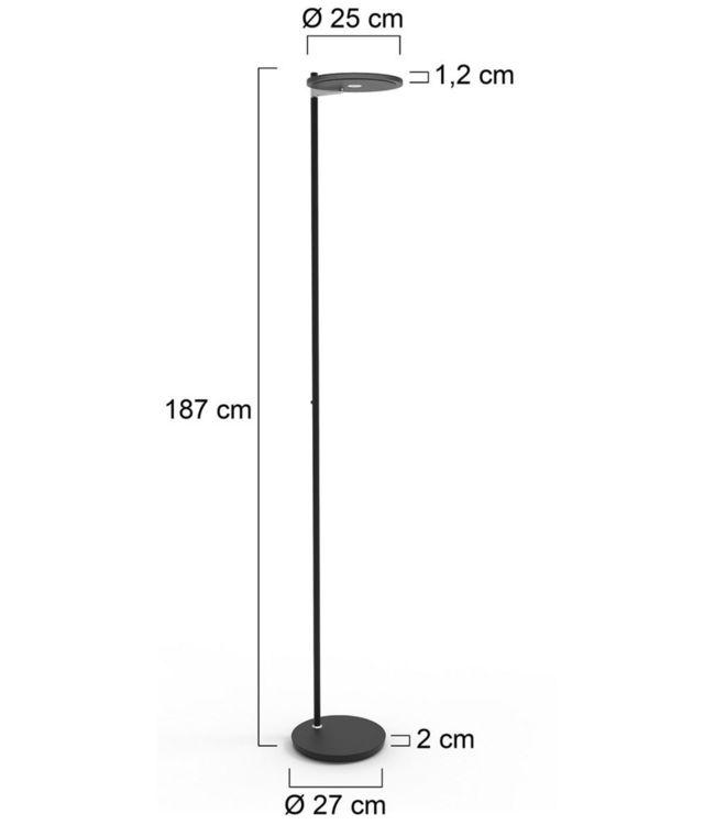 Fraaie uplighter zwart dim to warm met italiaans glas