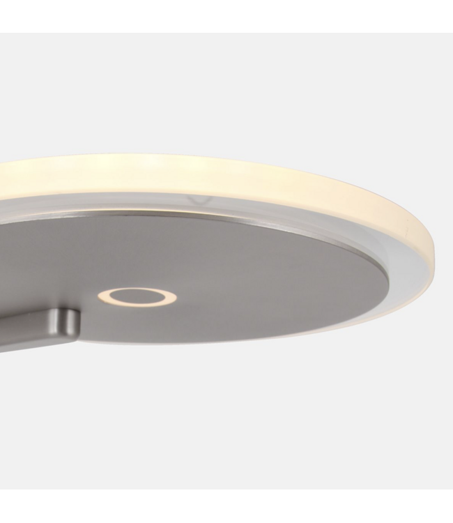 Fraaie uplighter rvs met leesarm dim to warm met italiaans glas