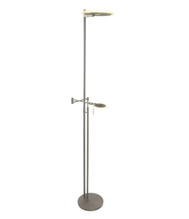 Fraaie uplighter rvs met leesarm dim to warm met italiaans glas