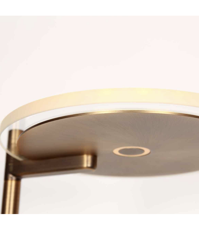 Fraaie uplighter brons  met leesarm dim to warm met italiaans glas