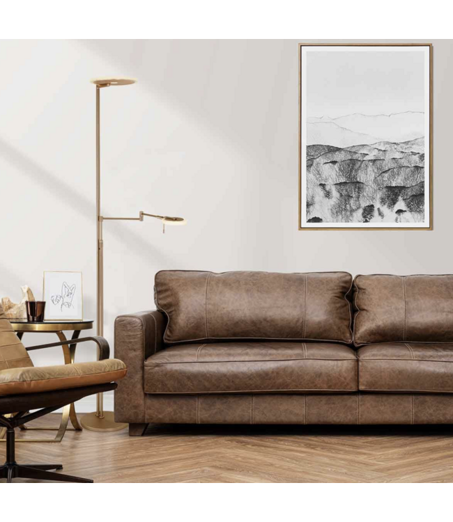 Fraaie uplighter brons  met leesarm dim to warm met italiaans glas