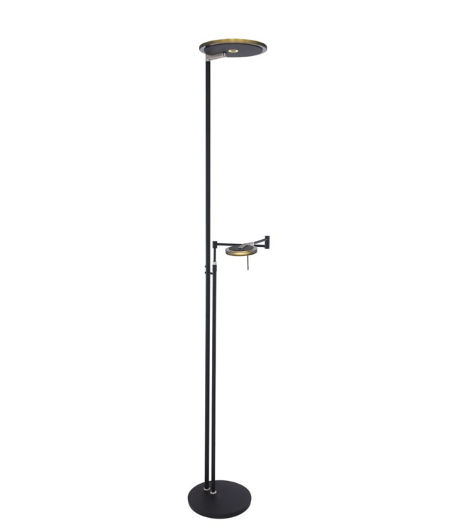 Fraaie uplighter zwart  met leesarm dim to warm met italiaans glas