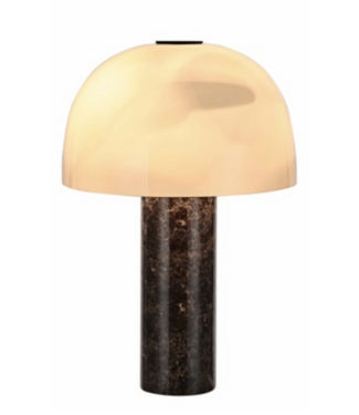 Tafellamp beige glas ø 27.5cm met bruin marmer