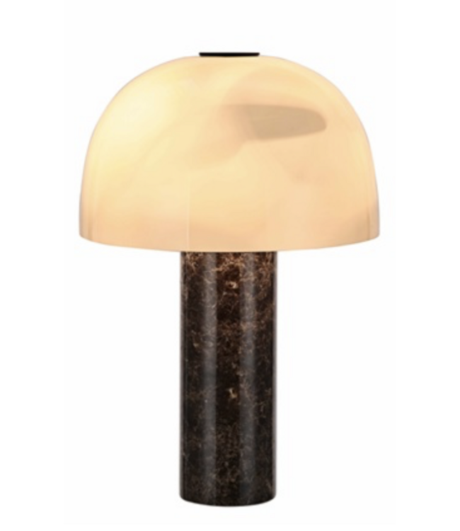 Tafellamp beige glas ø 27.5cm met bruin marmer