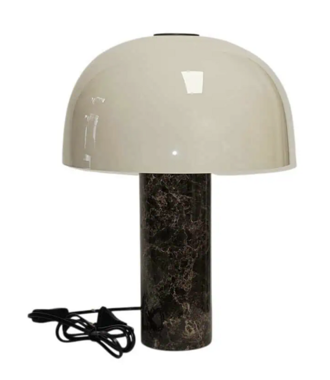 Tafellamp beige glas ø 27.5cm met bruin marmer