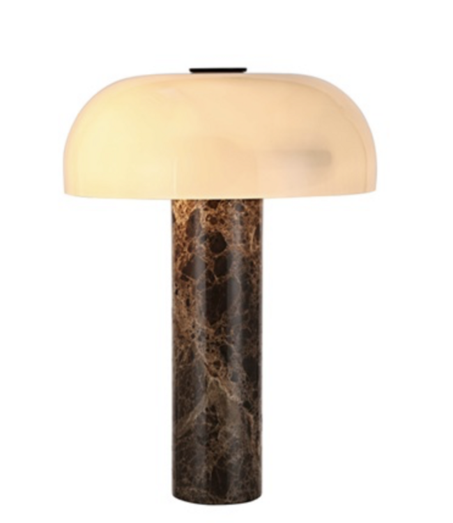 Tafellamp beige glas ø 30cm met bruin marmer