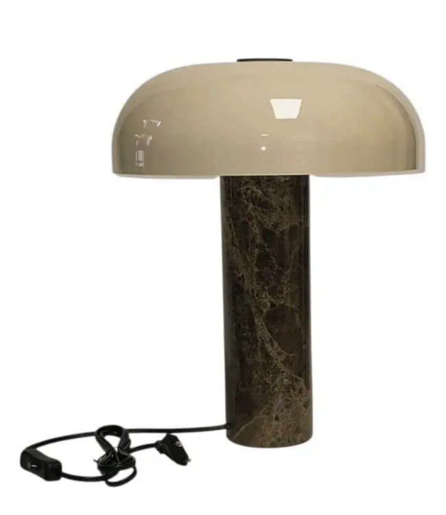 Tafellamp beige glas ø 30cm met bruin marmer