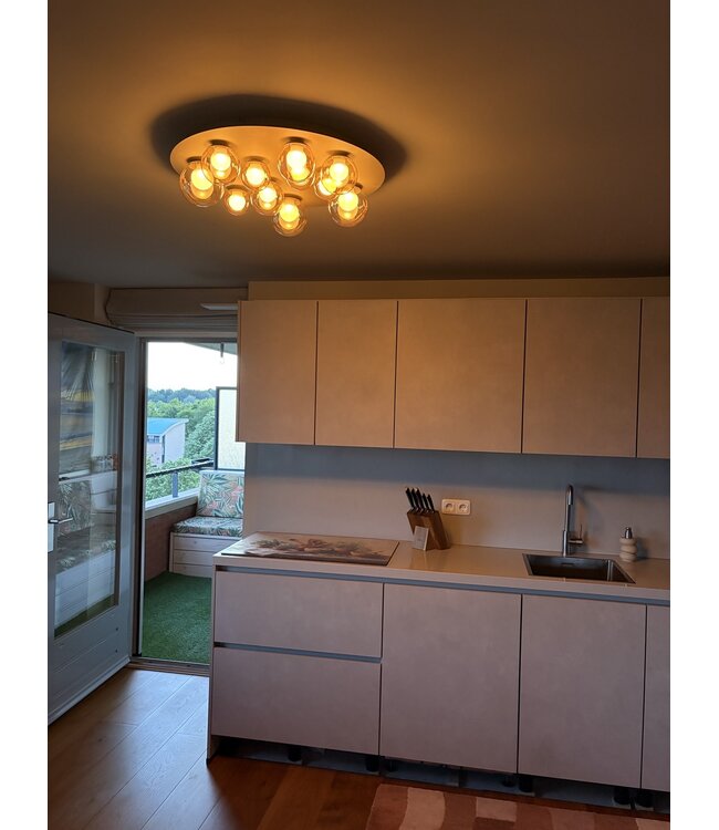 Plafondlamp Taupe met amber bollen met afstandbediening