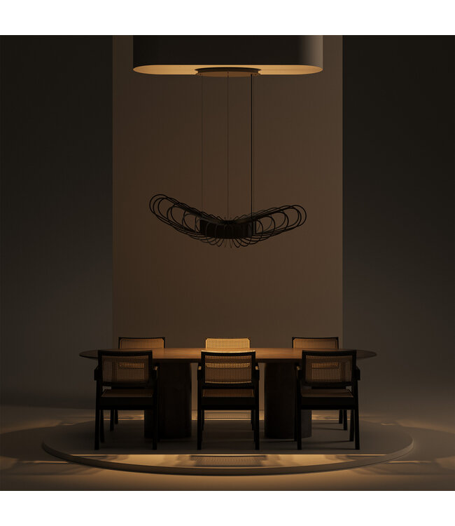 Martani Stalen hanglamp Platinum organische vorm  ovaal  145cm-75cm