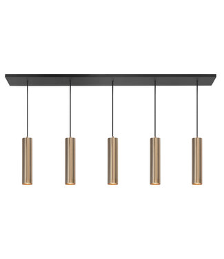 Highlight 5lichts hanglamp strakke vormgeving-107cm-goud zwart