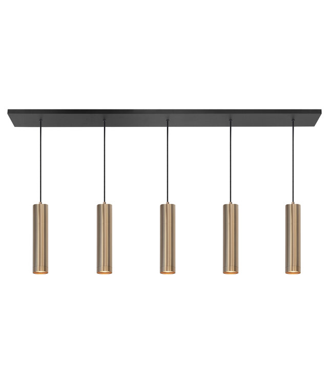 5lichts hanglamp strakke vormgeving-107cm-goud zwart