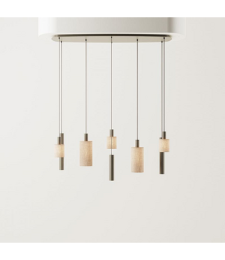 Ztahl Deens ovale hanglamp quartz met spots en linnen kapjes