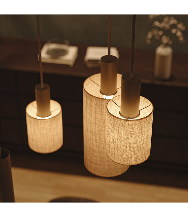 Deens ovale hanglamp quartz met spots en linnen kapjes incl lichtbronnen