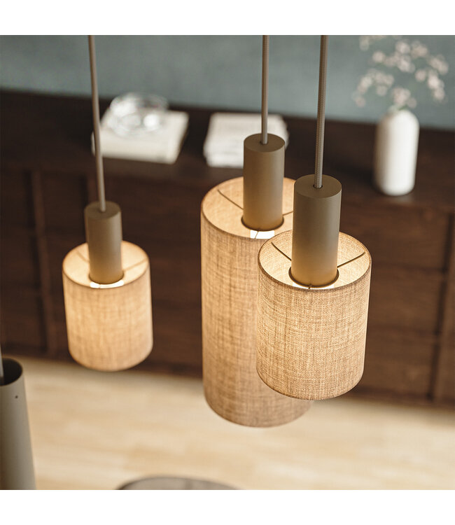 Deens ovale hanglamp quartz met spots en linnen kapjes incl lichtbronnen
