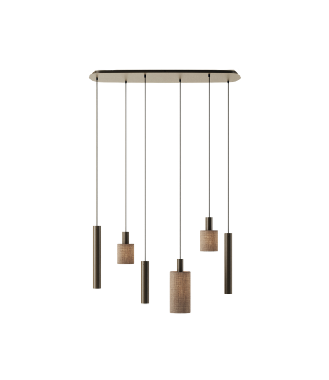 Ztahl Deens Ovale hanglamp portafino platinum  met spots en linnen kapjes incl lichtbronnen