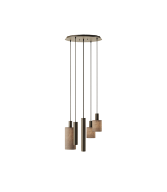 Ztahl Ronde hanglamp portafino platinum  met spots en linnen kapjes incl lichtbronnen