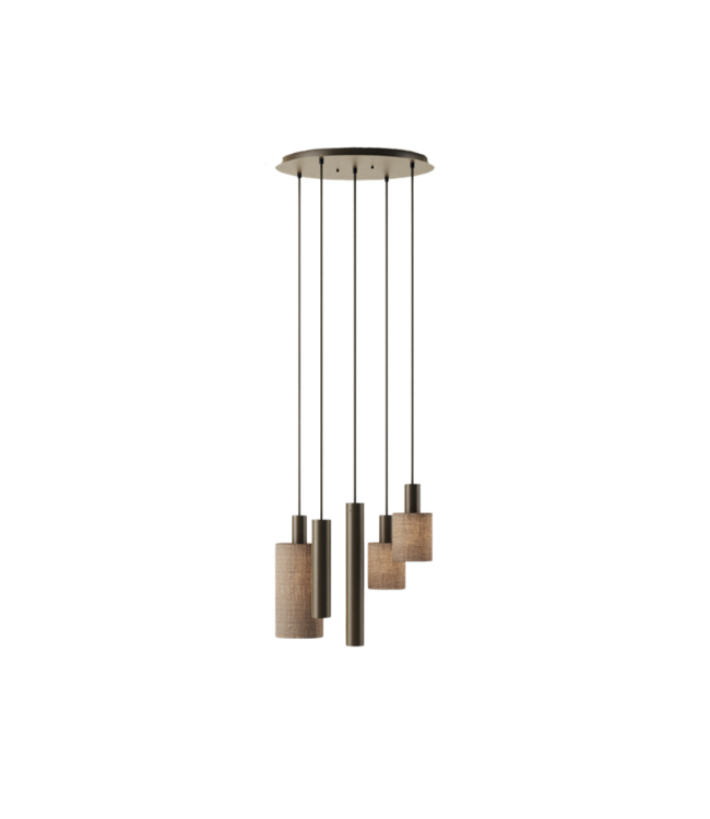 Ztahl Ronde hanglamp portafino platinum  met spots en linnen kapjes incl lichtbronnen