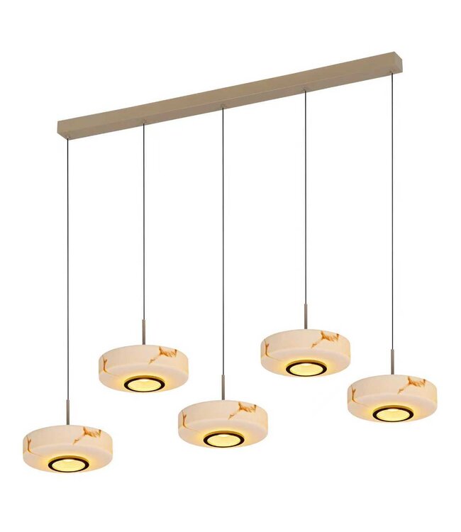 5 lichts albaster hanglamp pendel zandkleur 120cm