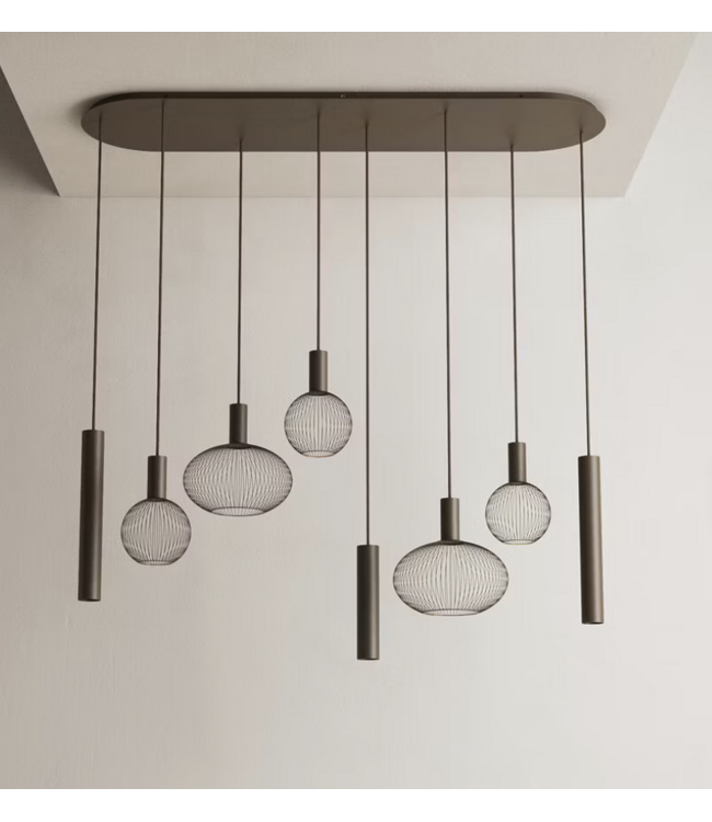 Ovale hanglamp Platinum 140cm met spots en sierlampen