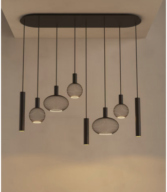 Ztahl Ovale hanglamp Platinum 140cm met spots en sierlampen