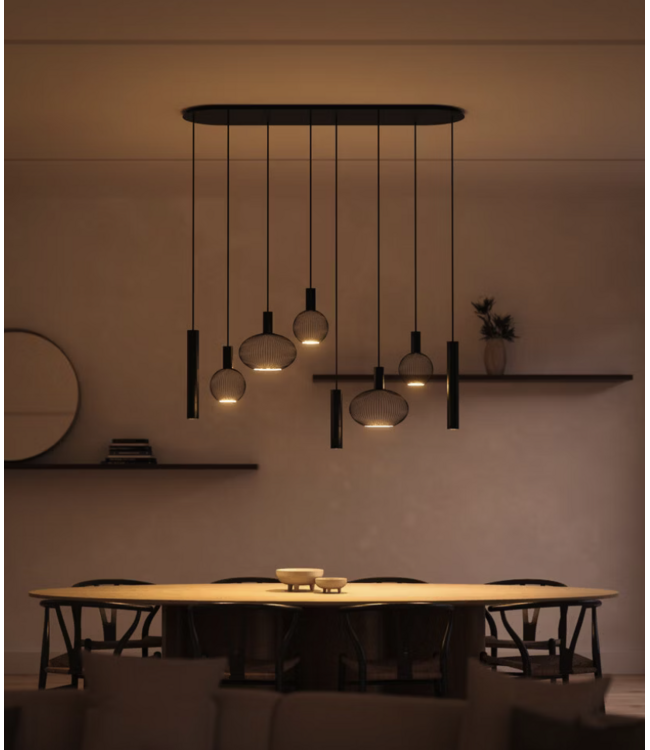 Ovale hanglamp Platinum 140cm met spots en sierlampen