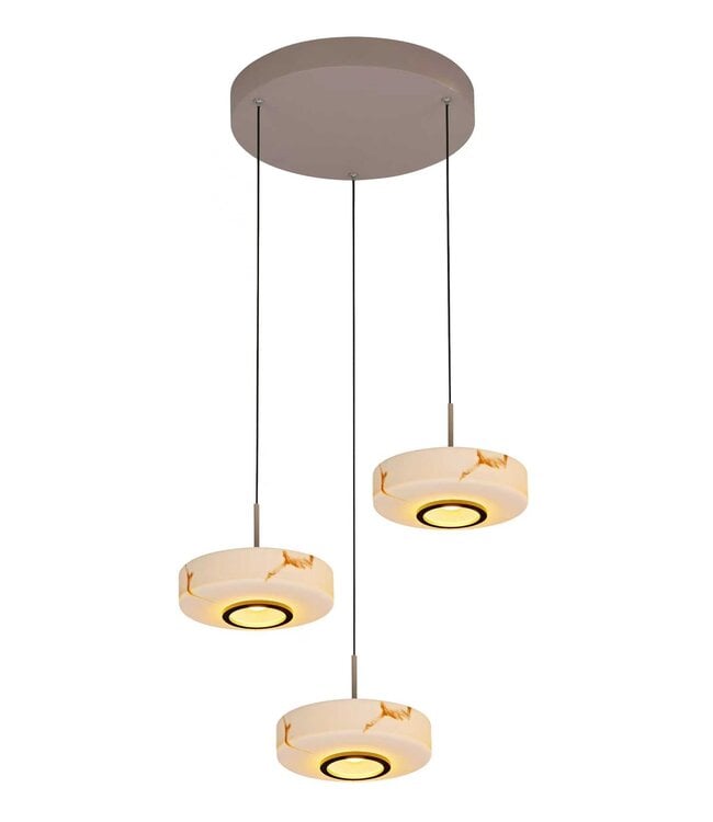3 lichts albaster hanglamp pendel zandkleur  rond