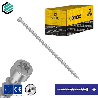 Domax  Voldraadschroef 6 x 200 mm grijs verzinkt Torx 30 (100 stuks)