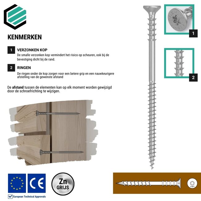 Afstandschroef 6 x 80 mm grijs verzinkt Torx 40 (200 stuks)