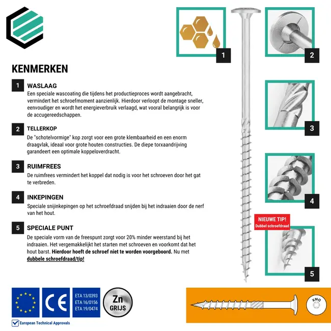 Tellerkopschroef 5 x 100 mm grijs verzinkt Torx 25 (100 stuks)