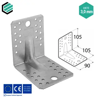 Domax  Hoekijzer versterkt 105x105x90x3 mm verzinkt (20 stuks)