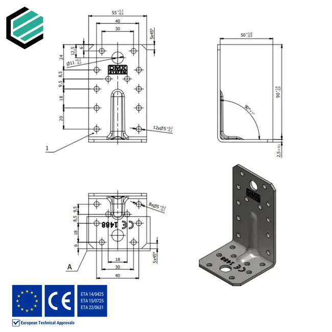 Hoekijzer versterkt 90x50x55x2,5 mm verzinkt (20 stuks)