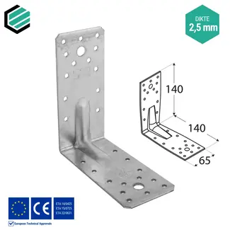 Domax  Hoekijzer versterkt 140x140x65x2,5 mm verzinkt (10 stuks)