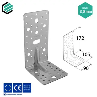 Domax  Hoekijzer versterkt 172x105x90 mm (3 mm) verzinkt (10 stuks)