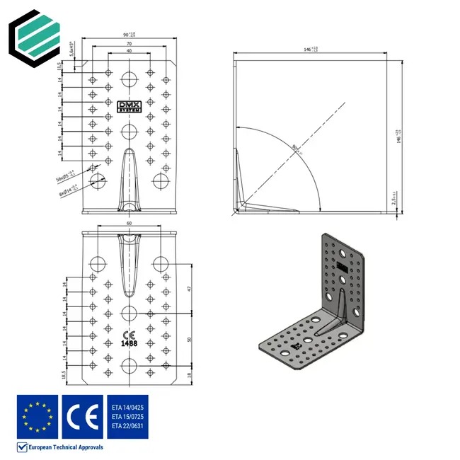 Hoekijzer versterkt 145x145x90 mm (2,5 mm) verzinkt (10 stuks)