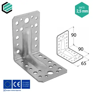 Domax  Hoekijzer versterkt 90x90x65x2,5 mm verzinkt (20 stuks)