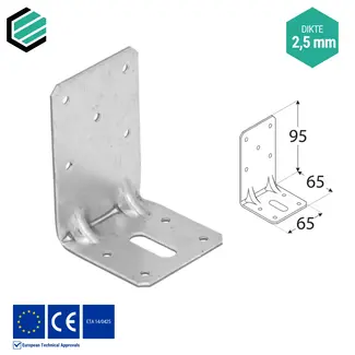 Domax  Hoekijzer versterkt 95x65x65 mm (2,5 mm) verzinkt (20 stuks)