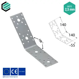 Domax  Hoekijzer 140x140x55 mm (2,5 mm) 135° verzinkt (20 stuks)