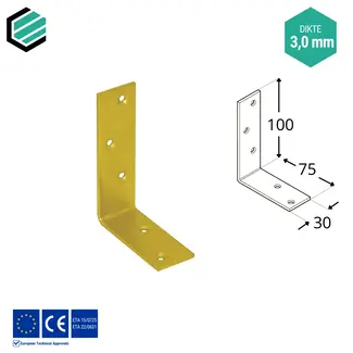 Domax  Hoekijzer 100x75x30 mm (3,0 mm) geel verzinkt (20 stuks)