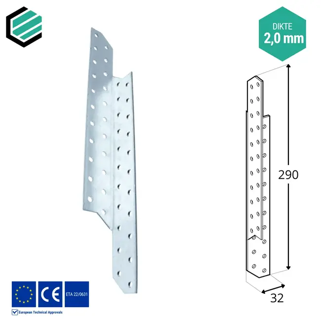 Spantanker 290x32 mm (2,0 mm) rechts verzinkt (20 stuks)