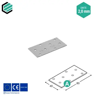 Domax  Koppelplaat 40x80 mm (2 mm) verzinkt (20 stuks)