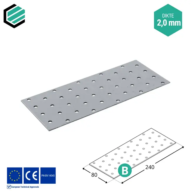 Koppelplaat 80x200 mm (2,0 mm) verzinkt (20 stuks)