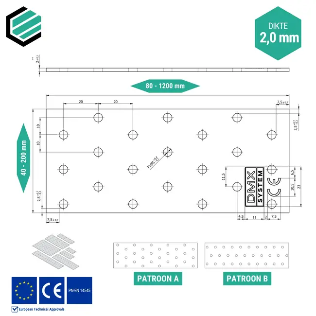 Koppelplaat 100x400 mm (2,0 mm) verzinkt (10 stuks)